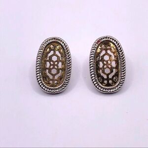 Two-tone Silver Edge Gold Filagree Designed Center Earrings